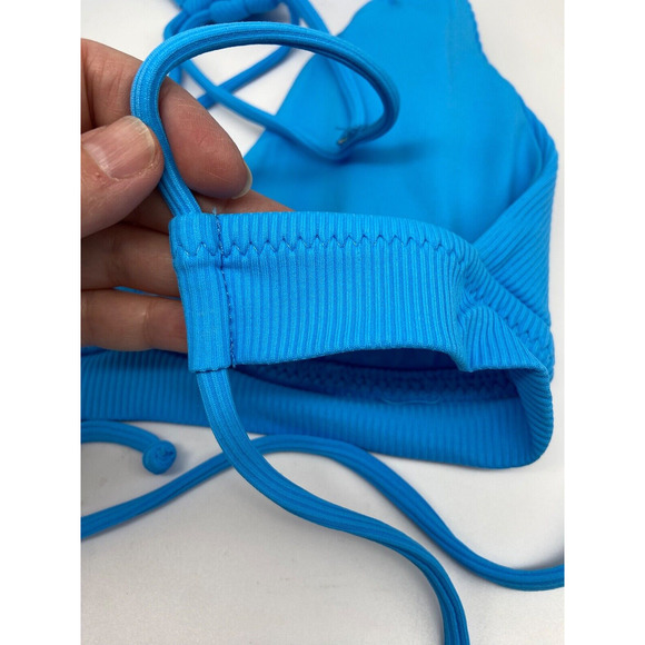 Becca Bikini Top Women's Sz M Bra Swimwear Ribbed Blue Removable Pads NWT - Picture 9 of 10